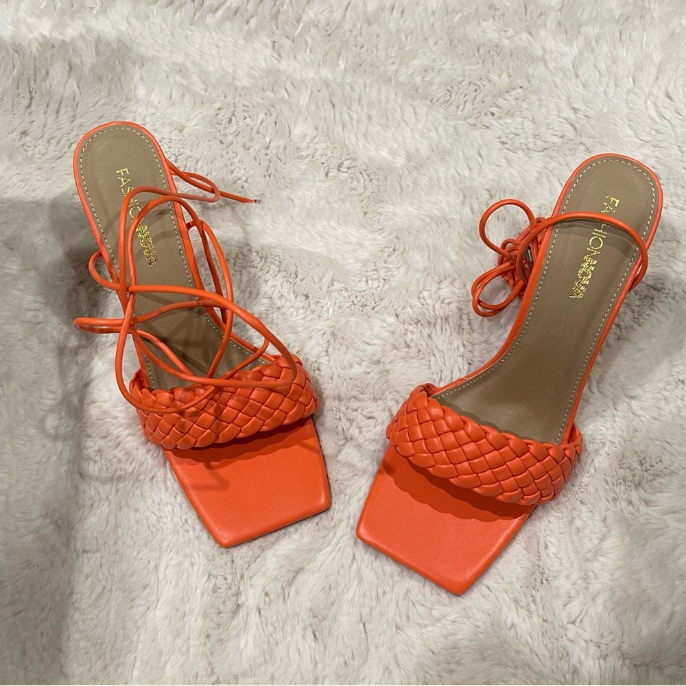 New, never worn, orange sandals